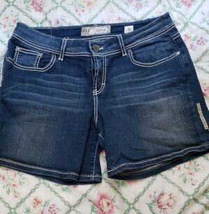BKE Dark Indigo Denim Jean Shorts with White Stitching